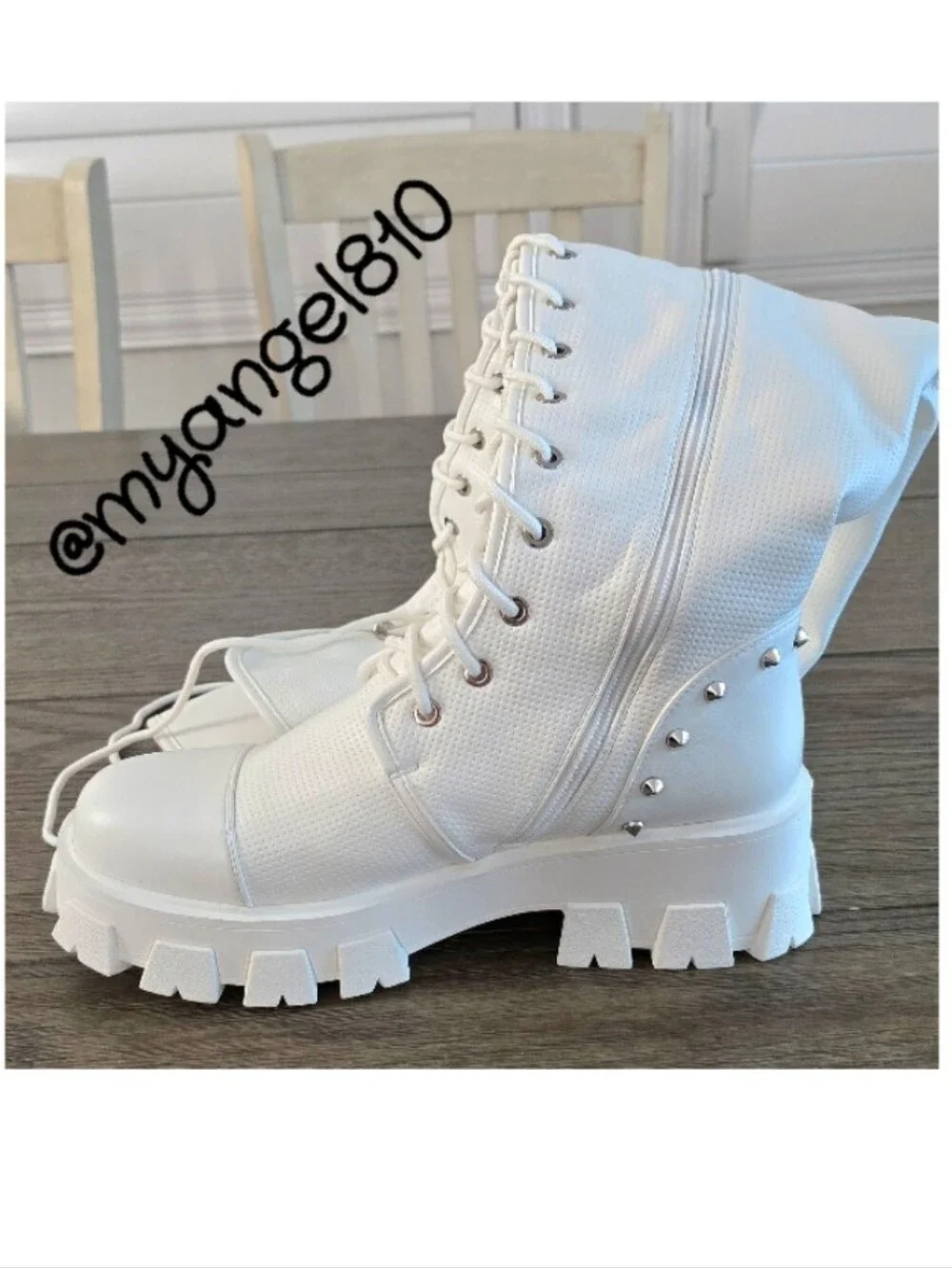 Azalea Wang White Lace-Up Over-the-Knee Combat Boots, Size 11